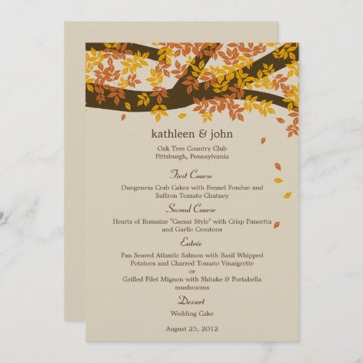 Oak Tree Fall Weddenschapskaart Menu (Voorkant / Achterkant)
