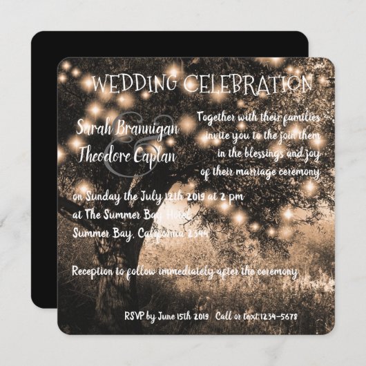 Oak Tree nachtlampjes country bruiloft Kaart (Voorkant / Achterkant)