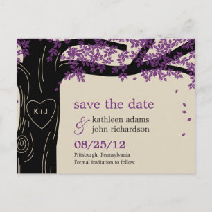 Oak Tree Paarse bruiloft Save the Date Briefkaart