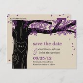Oak Tree Paarse bruiloft Save the Date Briefkaart (Voorkant / Achterkant)