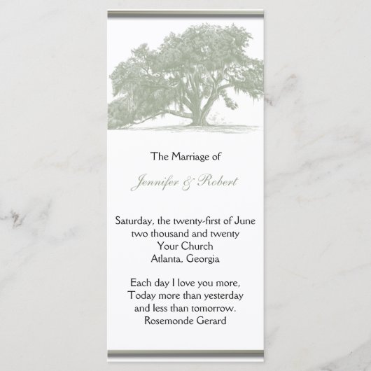 Oak Tree Plantation Programme de mariage (Devant)