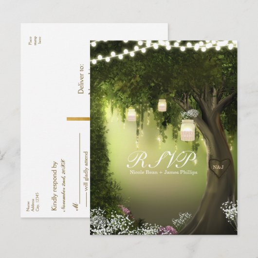 Oak Tree Rustic Enchanted Forest Garden RSVP-kaart Uitnodiging Briefkaart (Voorkant / Achterkant)