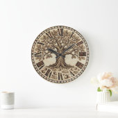 Oak Tree Wall Clock – Wood-Burned Rustic Style Grote Klok (Huis)