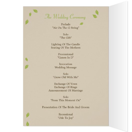 Oak Tree Weddenprogramma-kaart (Binnen (Links))