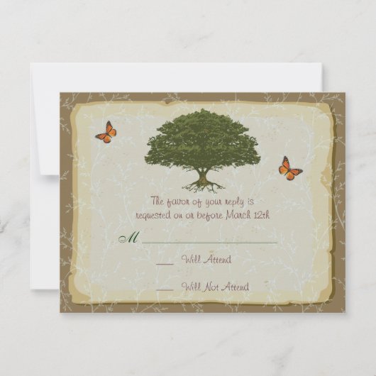 Oak Tree Wedding Matching RSVP Kaartje (Voorkant)