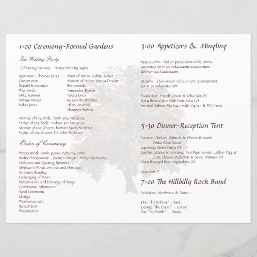 Oak Tree Wedding Program (Achterkant)