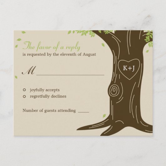 Oak Tree Wedding RSVP Briefkaart (Voorkant)