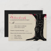 Oak Tree Wedding RSVP-kaart met menu - Fuchsia (Voorkant / Achterkant)