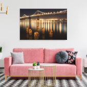 Oakland Bay Bridge night reflecties. Canvas Afdruk (Insitu (Woonkamer))