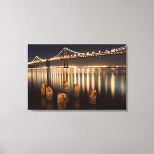 Oakland Bay Bridge night reflecties. Canvas Afdruk (Voorkant)