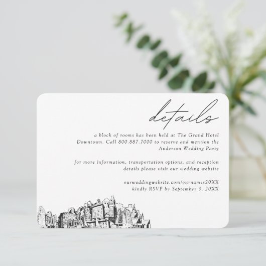 Oakland Wedding Hotel Kamer Blok Details Informatiekaartje (Staand voorkant)