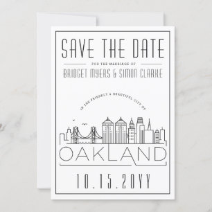 Oakland Wedding Stylized Skyline Save the Date Kaart