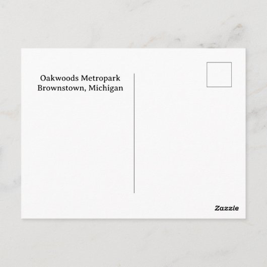 Oakwoods Metropark Wild Geranium met tekst Briefkaart (Achterkant)