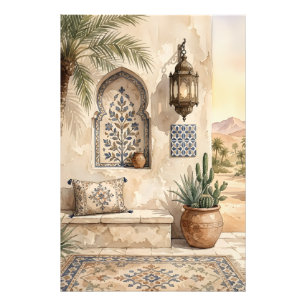 Oasis du désert marocain Aquarelle Art mural bohèm