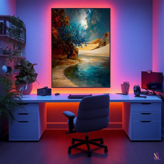 Oasis onder de sterren - Celestial Desert Landscap Poster