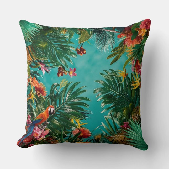 Oasis tropicale : Feuilles de palmiers et Coussin  (Recto)