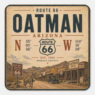 Oatman Arizona Coördinaten Vintage Kunst Vierkante Sticker