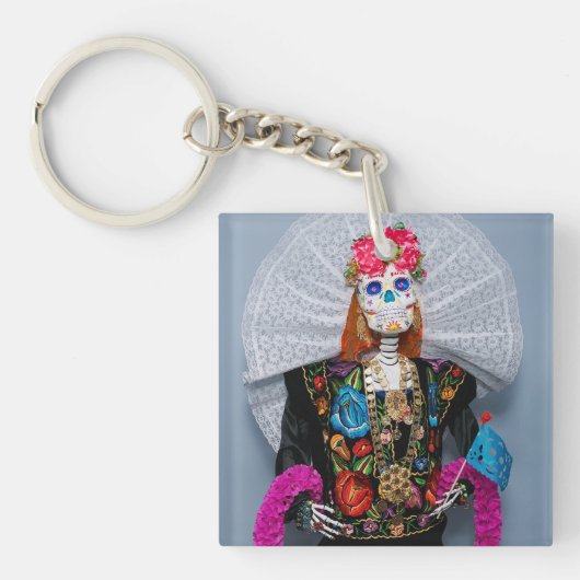 Oaxaca Calavera Catrina Tehuana Sleutelhanger (Voorkant)