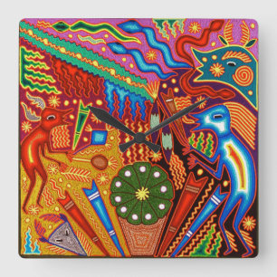 Oaxaca Mexico Mexican Tribal Art Boho Travel Vierkante Klok