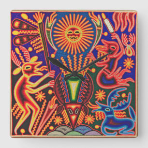 Oaxaca Mexico Mexican Tribal Art Boho Travel Vierkante Klok