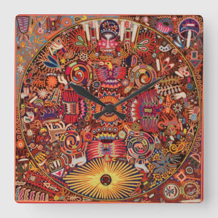 Oaxaca Mexico Mexican Tribal Art Boho Travel Vierkante Klok