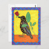 Oaxacan Crow met Red Rose Briefkaart (Voorkant / Achterkant)