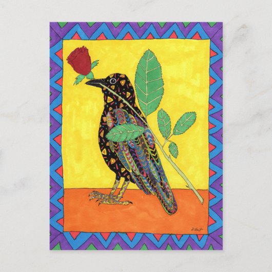 Oaxacan Crow met Red Rose Briefkaart (Voorkant)