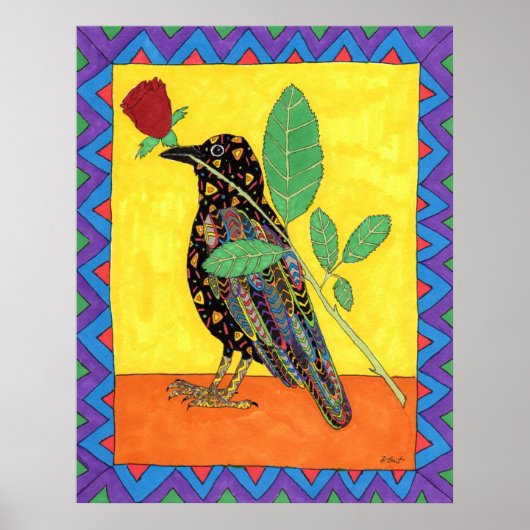 Oaxacan Crow met Red Rose Poster (Voorkant)