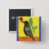 Oaxacan Crow met Red Rose Vierkante Button 5,1 Cm (Voorkant /achterkant)