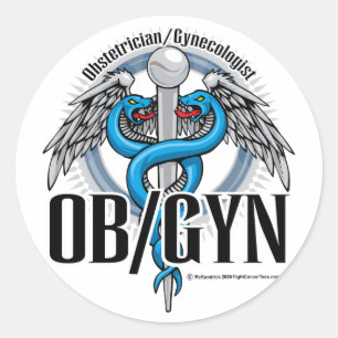 OB/GYN Blauwe Caduceus Ronde Sticker