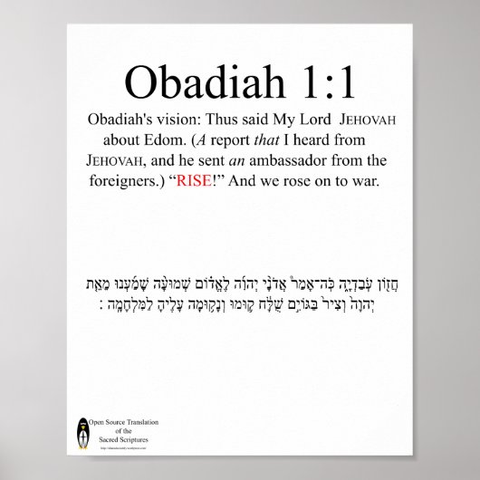 Obadja 1:1 Poster (Voorkant)