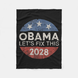 Obama 2028 3e termijn Laten we deze retro knop rep Fleece Deken