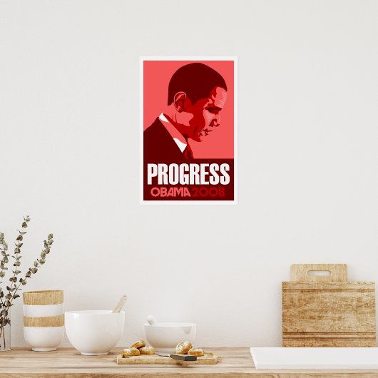 Obama - Affiche rouge foncé Progress (Cuisine)