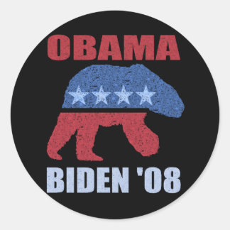 Obama Biden '08 IJsbeer bumpersticker Democraat Ronde Sticker