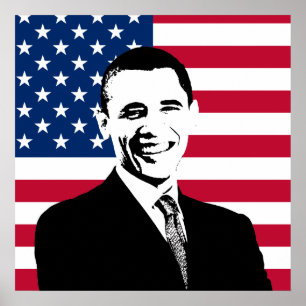 Obama en de Amerikaanse vlag Poster
