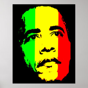 Obama Green Gold en Red Face Poster