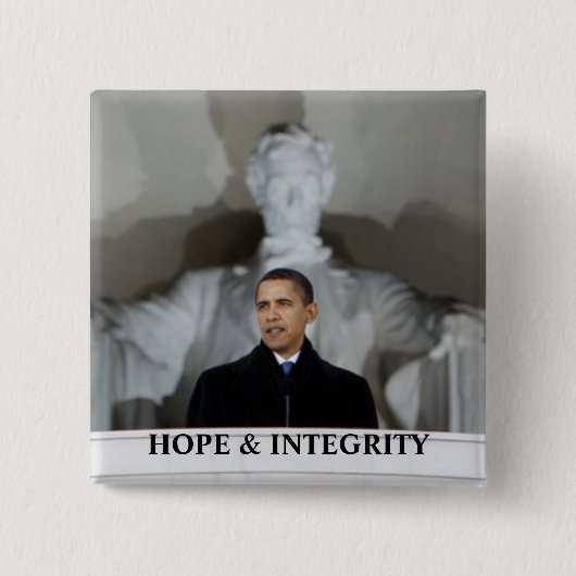 OBAMA HOPE & INTEGRITY PIN VIERKANTE BUTTON 5,1 CM (Voorkant)