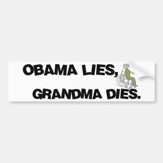 Obama Lies, oma Dies Bumpersticker (Voorkant)