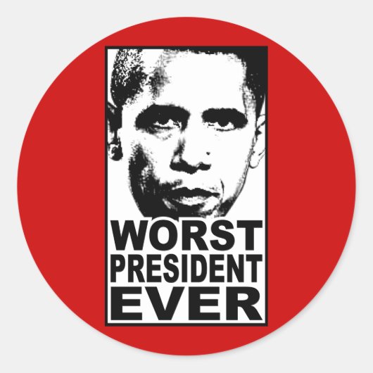 Obama slechtste President ooit Ronde Sticker (Voorkant)