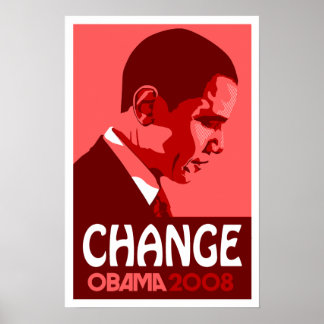 Obama - Verander donkerrood Poster