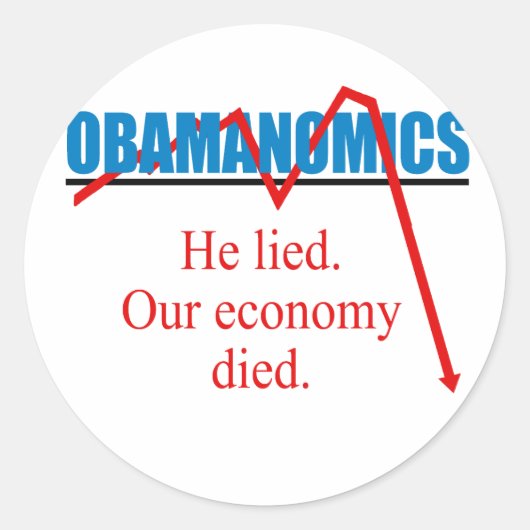 Obamanomics - Hij loog dat onze economie dood ging Ronde Sticker (Voorkant)