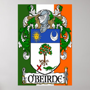 O'Beirne Coat of Arms Irish Flag Print
