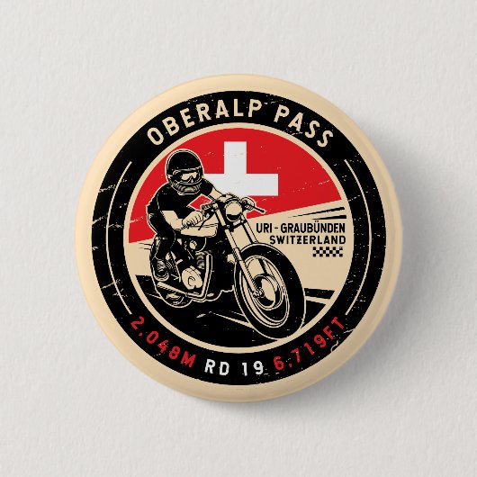 Oberalp Pass | Zwitserland | Motorfiets Ronde Button 5,7 Cm (Voorkant)