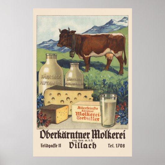 Oberkärntner Molkerei Autriche Poster vintage 1930 (Devant)
