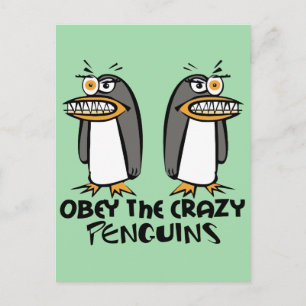 Obey de gekke pinguïns (groen) briefkaart