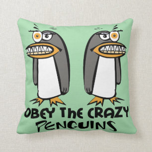 Obey The Crazy Penguins (groen) Kussen