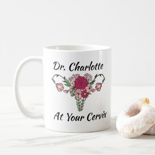 OBGYN bij uw Cervix Custom OBGYN gift Coffee Mok (Met donut)