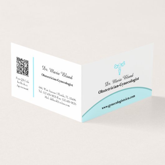 OBGYN Blauwgroen Moderne Elegant met QR-code Kaart (Buitenkant)