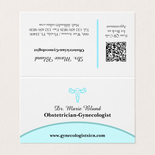 OBGYN Blauwgroen Moderne Elegant met QR-code Visitekaartjes (Buitenkant ongevouwen)