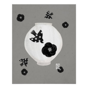 objet_22_camellia, oiseau et poterie affiche glacé